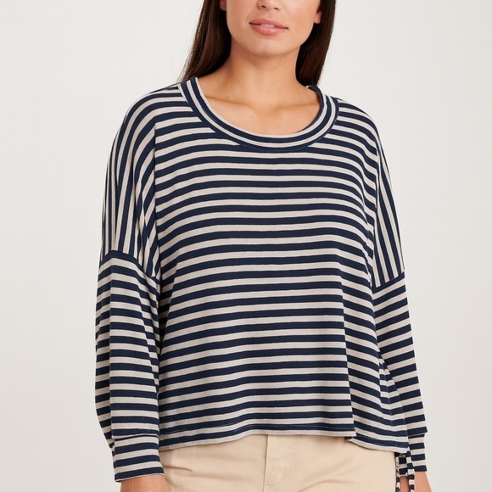 NSF Striped Wide Sleeve Poncho Top in Navy and White